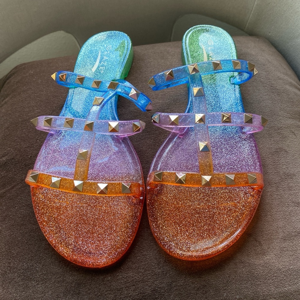Colorful rainbow jelly sandals BNWOT Sz 7 1/2